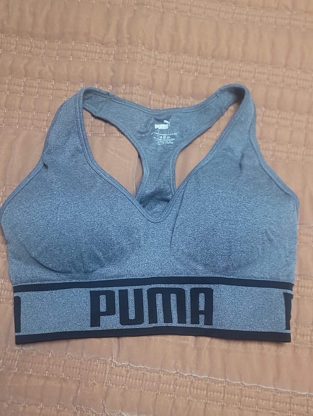 Puma Heather Gray Racerback Logo Sports Bra